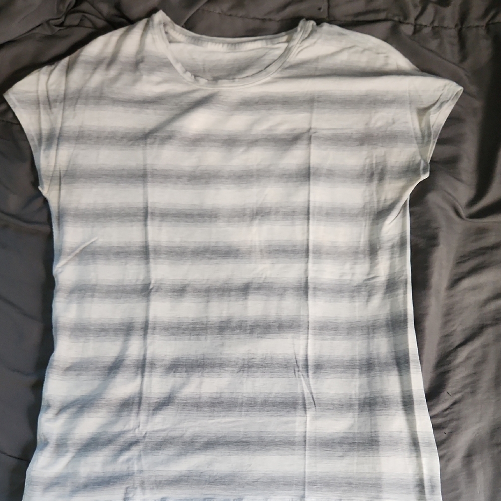Lululemon Striped Gray and White T-Shirt